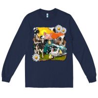 Navy cowhide farm truck with farm animals Long Sleeve Tee - texasbilliewilder
