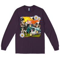 Plum cowhide farm truck with farm animals Long Sleeve Tee - texasbilliewilder