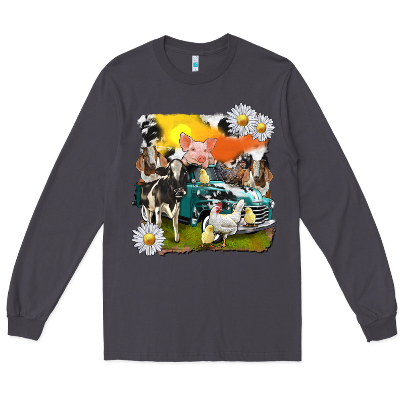 Cowhide Farm Truck With Farm Animals Long Sleeve Tee by texasbilliewilder | Teevron
