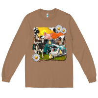 Toasted Coconut cowhide farm truck with farm animals Long Sleeve Tee - texasbilliewilder