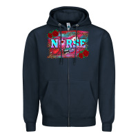 Navy valentine's day nurse with leopard and turquoise background Zipper Hoodie - RanaPortraitStore