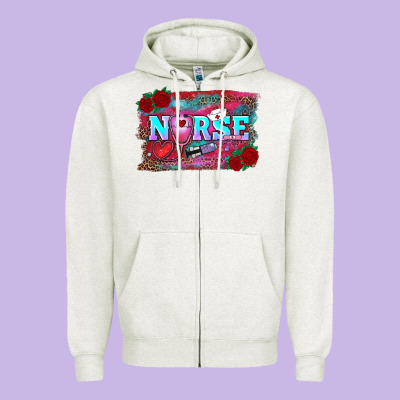 Valentine's Day Nurse With Leopard And Turquoise Background Zipper Hoodie Designed By Ranaportraitstore