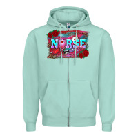 Seafoam valentine's day nurse with leopard and turquoise background Zipper Hoodie - RanaPortraitStore