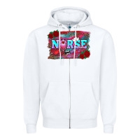 White valentine's day nurse with leopard and turquoise background Zipper Hoodie - RanaPortraitStore