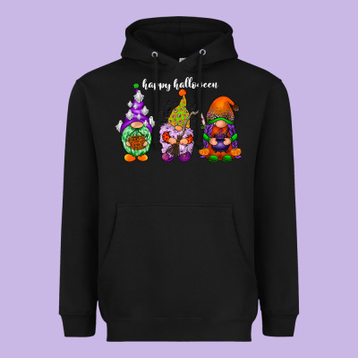 Happy Halloween Gnomes White Heavyweight Hoodie Designed By Racoondesign