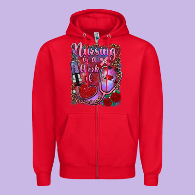 Nursing Is A Work Of Heart Zipper Hoodie Designed By Ranaportraitstore