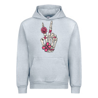 Heather Grey pink gemstone peace skeleton hand Urban Hoodie - MaliasSmallBusiness