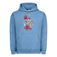 Pigment Pebble Blue pink gemstone peace skeleton hand Urban Hoodie - MaliasSmallBusiness
