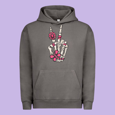 Pink Gemstone Peace Skeleton Hand Urban Hoodie Designed By Maliassmallbusiness