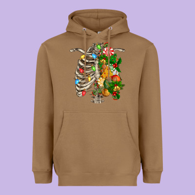 Skeleton Chest Christmas Heavyweight Hoodie Designed By Fadigitalartstudio