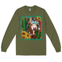 Army Green Western Christmas Cow Long Sleeve Tee - RanaPortraitStore