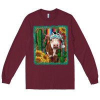 Burgundy Western Christmas Cow Long Sleeve Tee - RanaPortraitStore