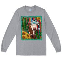 Heather Grey Western Christmas Cow Long Sleeve Tee - RanaPortraitStore