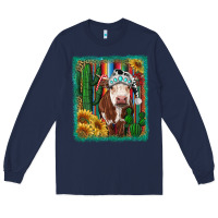 Navy Western Christmas Cow Long Sleeve Tee - RanaPortraitStore