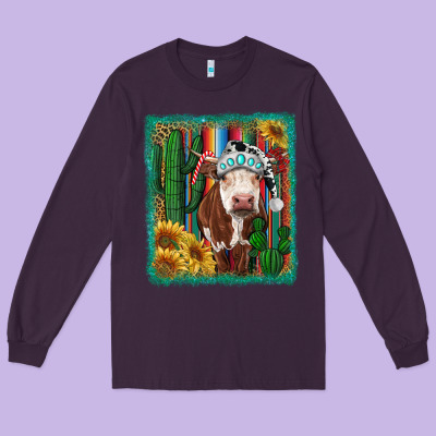 Long Sleeve Tee Western Christmas Cow