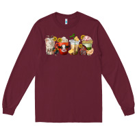 Burgundy farm animals coffee cups Long Sleeve Tee - texasbilliewilder