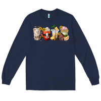 Navy farm animals coffee cups Long Sleeve Tee - texasbilliewilder
