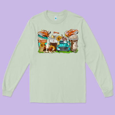 Long Sleeve Tee farm truck coffee cups