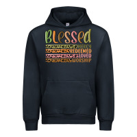 Navy retro blessed redeemed quotes Urban Hoodie - MaliasSmallBusiness