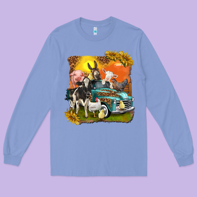 Long Sleeve Tee farm truck with farm animals