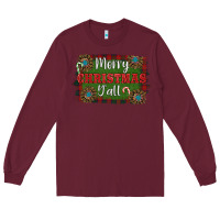 Burgundy Merry Christmas Y'all Long Sleeve Tee - RanaPortraitStore