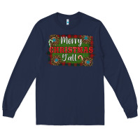 Navy Merry Christmas Y'all Long Sleeve Tee - RanaPortraitStore