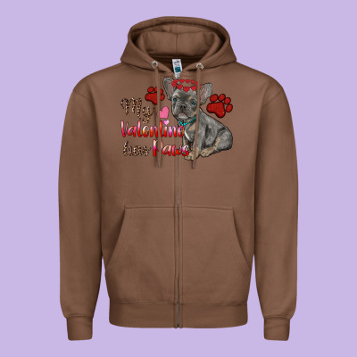 My Valentine Has Paws French Bulldog Zipper Hoodie Designed By Ranaportraitstore