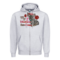 Heather Grey my valentine has paws french bulldog Zipper Hoodie - RanaPortraitStore