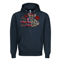 Navy my valentine has paws french bulldog Zipper Hoodie - RanaPortraitStore