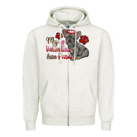 Oatmeal Heather my valentine has paws french bulldog Zipper Hoodie - RanaPortraitStore