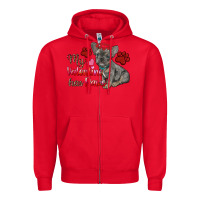 Red my valentine has paws french bulldog Zipper Hoodie - RanaPortraitStore
