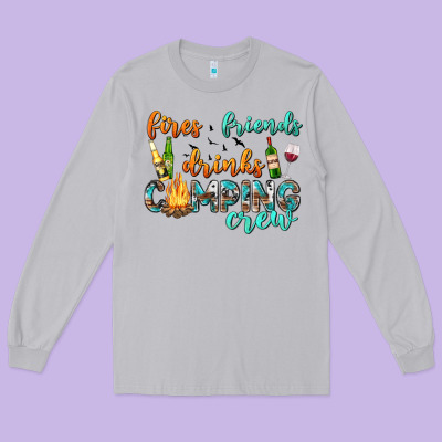 Long Sleeve Tee fires friends drinks camping crew