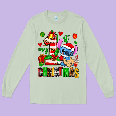 My First Christmas Stitch Long Sleeve Tee Designed By Adodesignshop