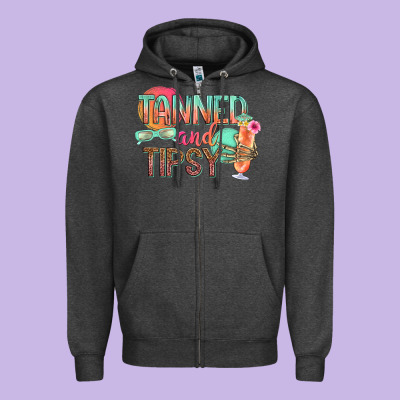 Tanned And Tipsy Zipper Hoodie Designed By Texasbilliewilder