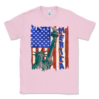 Bubblegum Pink usa flag with statue of liberty Classic Tee - texasbilliewilder