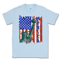 Dusty Blue usa flag with statue of liberty Classic Tee - texasbilliewilder
