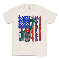 Natural usa flag with statue of liberty Classic Tee - texasbilliewilder