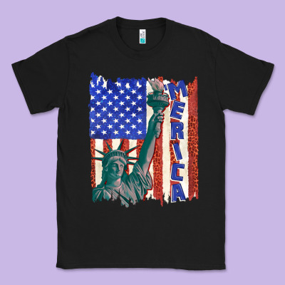 Classic Tee usa flag with statue of liberty
