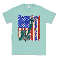 Seafoam usa flag with statue of liberty Classic Tee - texasbilliewilder
