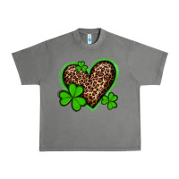 St Patricks Day Leopard Heart With Shamrocks Urban Heavy Tee | Teevron