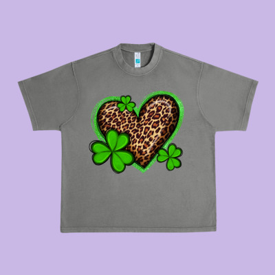 St Patricks Day Leopard Heart With Shamrocks Urban Heavy Tee Designed By Artiststas