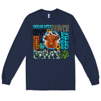 Navy highland cattle Long Sleeve Tee - texasbilliewilder