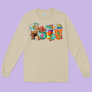 Hippie Coffee Cups Long Sleeve Tee Designed By Texasbilliewilder