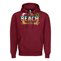 Burgundy the beach is my happy place Zipper Hoodie - texasbilliewilder