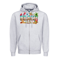 Heather Grey the beach is my happy place Zipper Hoodie - texasbilliewilder