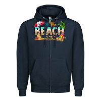 Navy the beach is my happy place Zipper Hoodie - texasbilliewilder