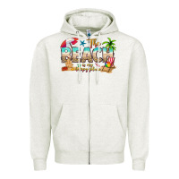 Oatmeal Heather the beach is my happy place Zipper Hoodie - texasbilliewilder