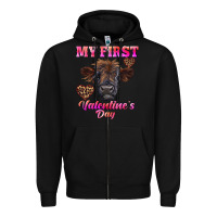 Black my first valentine's day highland calf Zipper Hoodie - RanaPortraitStore