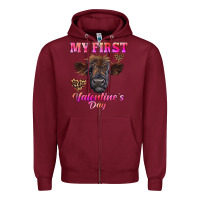 Burgundy my first valentine's day highland calf Zipper Hoodie - RanaPortraitStore