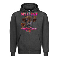 Charcoal Heather my first valentine's day highland calf Zipper Hoodie - RanaPortraitStore